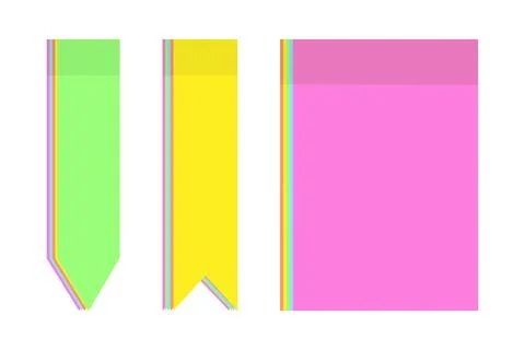Set of 3 colorful note paper stickers of different shapes in trendy bright Stock Illustration