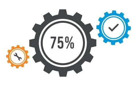 Set of 3 Connected Gears Infographic Business Progress with 75%, Checkmark,.. Stock Illustration