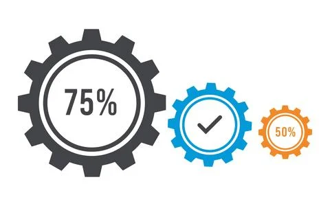 Set of 3 Connected Gears Infographic Business Progress with 75%, 50% and Ch.. Stock Illustration