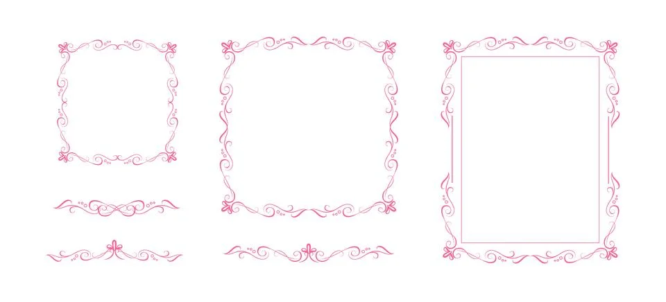 Set of 3 coquette bow frames and 3 text delimiters Illustrazione stock