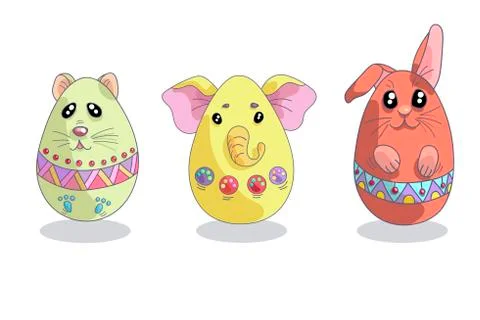 Set with 3 cute easter eggs in a shapes of animals Stock Illustration