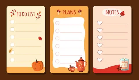 Set of 3 Cute Vector Autumn Planners for Notes Stock Illustration