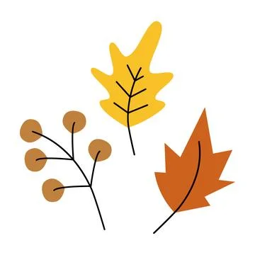 Set of 3 design elements of autumn leaves and twig in trendy seasonal shades イラスト素材