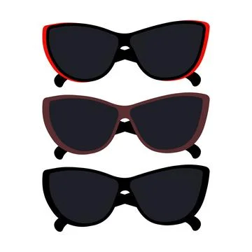 Set of 3 elegance sunglasses with dark lenses in black, red and brown frame Stock-Illustration