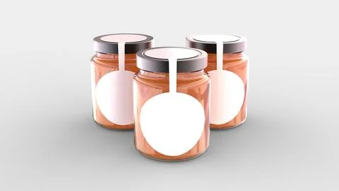 Set of 3 glass container jar for liquid delicious sweet food template with cl Stock Illustration