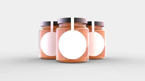 Set of 3 glass container jar for liquid delicious sweet food template with cl Stock Illustration