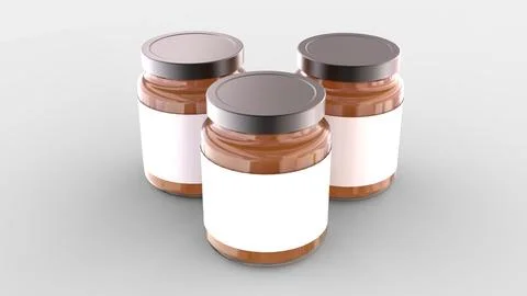 Set of 3 glass container jar for liquid delicious sweet food template with cl Stock Illustration