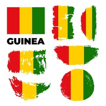 Set of 3 grunge textured flag of Guinea. Stock Illustration