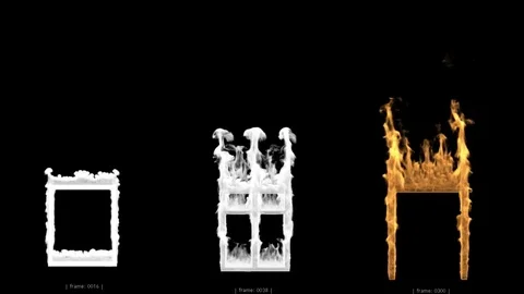 Set of 3 Highly detailed burning frames and windows, flames with alpha channel. Stock Footage 73065134