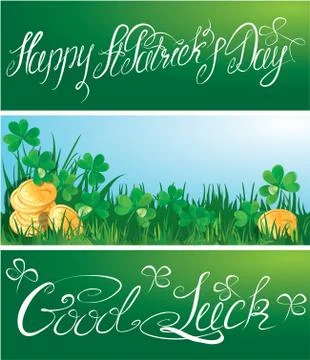 Set of 3 horizontal banners with calligraphic words happy st. patrick`s day a Stock Illustration