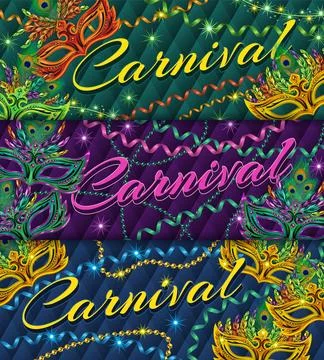 Set of 3 horizontal carnival banners Illustrazione stock