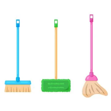 Set of 3 housework mops, home cleaning broom. Hygiene, washing or housework Illustrazione stock