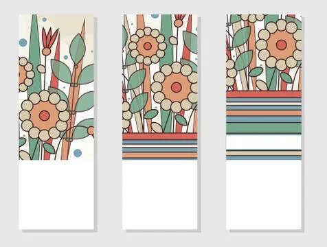 Set of 3 invitation or posters in retro style. Geometric floral elements. Stock Illustration