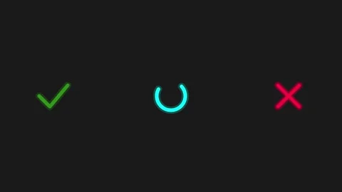 Set of 3 Neon Status Icons Checkmark Refresh and Cross Symbols Stock Footage 339393777
