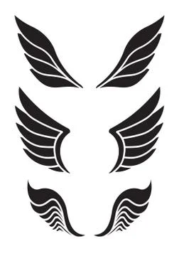 Set of 3 pair of decorative vector wings for your design. Illustrazione stock