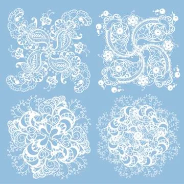 Set of 3 pattern elements  made in knitting napkin style in white color in ve Stock Illustration