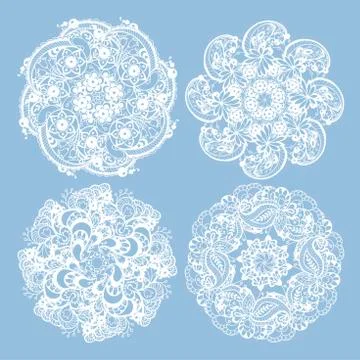 Set of 3 pattern elements  made in knitting napkin style in white color in ve Stock Illustration