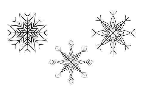 Set of 3 patterned snowflakes. Lineal design elements for Christmas or New Year Stock Illustration