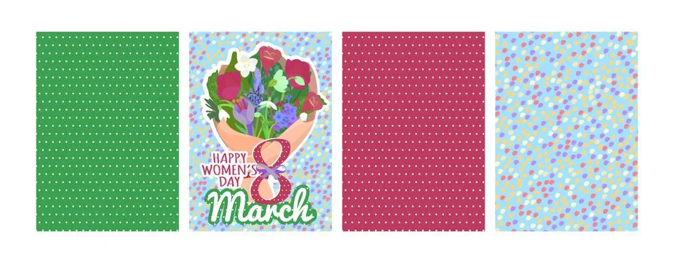 Set of 3 patterns and International Women s Day banner, placard or greeting c Stock Illustration