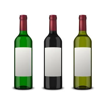 Set 3 realistic vector bottles of wine with blank labels isolated on white ba Stock Illustration