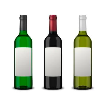 Set 3 realistic vector wine bottles with blank labels isolated on white Stock Illustration