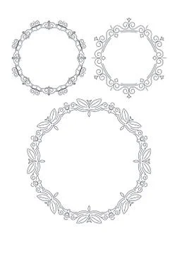Set of 3 round frames in mono line style Stockillustratie