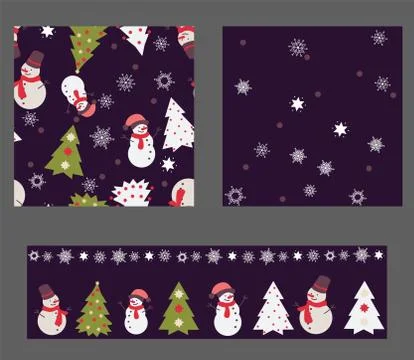 Set of 3 Seamless Patterns in Christmas Colors Design Stock Illustration