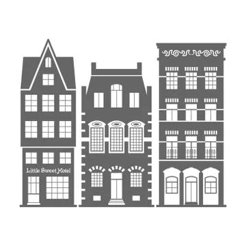 Set of 3 shape Holland old houses facades Stock Illustration