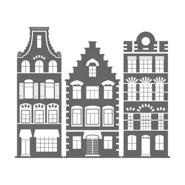 Set of 3 shape Holland old houses facades Stock Illustration