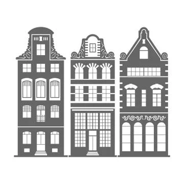 Set of 3 shape Holland old houses facades Stock Illustration