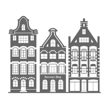 Set of 3 shape Holland old houses facades Stock Illustration