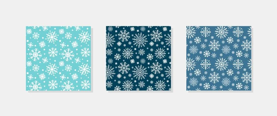 Set of 3 snowflakes seamless pattern. Christmas or winter background. Vecto.. Stock Illustration
