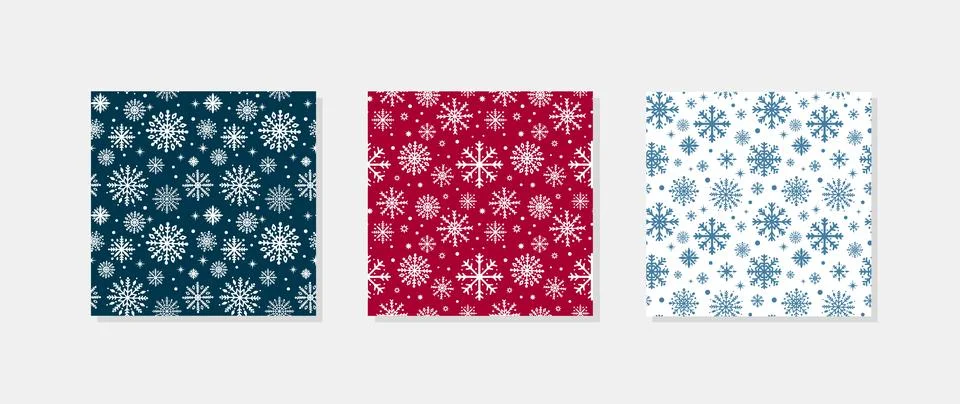 Set of 3 snowflakes seamless pattern. Christmas or winter background. Vecto.. 스톡 일러스트