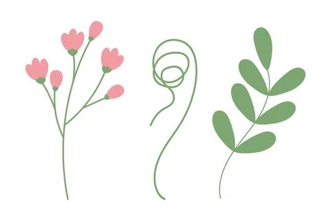Set of 3 spring botanical design elements for sticker, icon, greeting, card and 스톡 일러스트