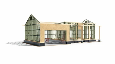 Set 3 Stage 3 of 7. Wood frame structure of building, developing in progress. 動画素材 112908725