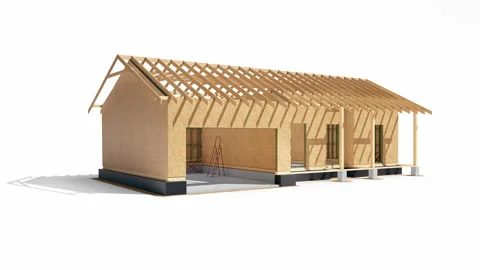 Set 3 Stage 4 of 7. Wood frame structure and plywood walls of building. 動画素材 112910138