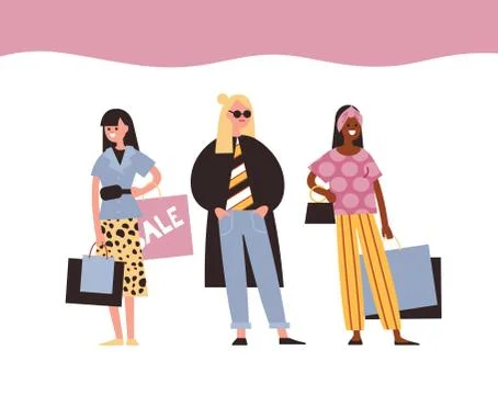 Set of 3 three stylish model women. Stock Illustration