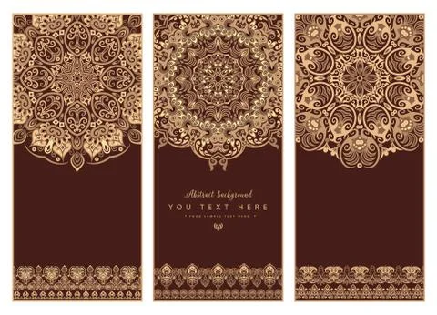 Set of 3 vector abstract ornamental nature cards Stock Illustration