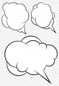 Set of 3 vector talking bubbles with white fills and transparent background. Stock Illustration