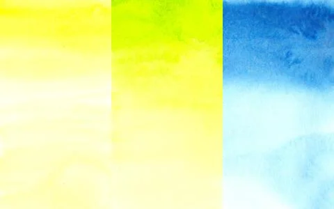 Set of 3 watercolor gradient rectangles of blue lime and yellow dyes from dar 库存插图