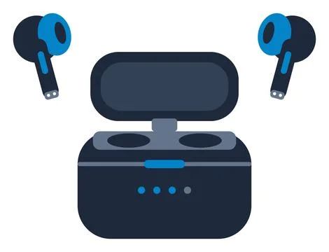 Set of 3 Wireless Earbuds and Charging Case Vector Illustration Stock Illustration