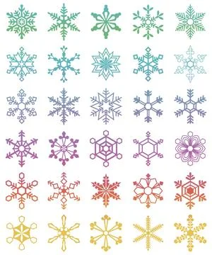 Set of 30 different snowflakes Stock Illustration