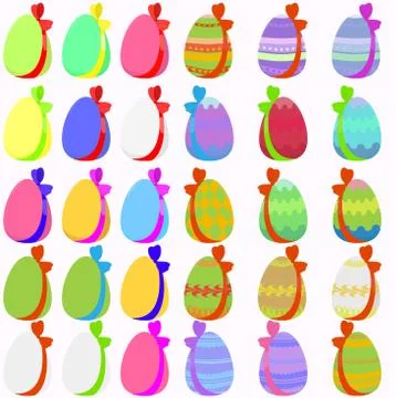Set of 30 easter eggs with bow Stock Illustration