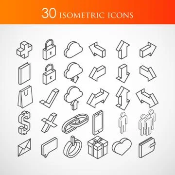 Set of 30 isometric vector icons Stock Illustration