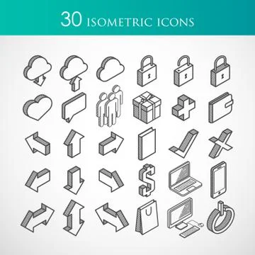 Set of 30 isometric vector icons Stock Illustration