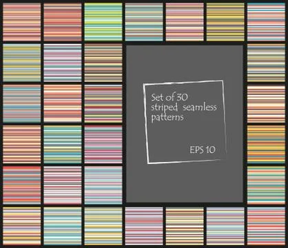Set of 30 striped seamless patterns. Stock Illustration