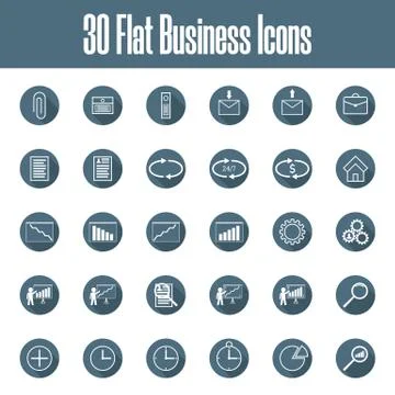Set of 30 Vector Flat Business Icons. Business, Finance, Management. Vector. Stock Illustration