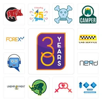 Set of 30 year, 100 year anniversary, lesbian, rhino, unemployment, nerd, hel Illustrazione stock gratuita