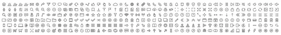 Set of 300 Interface ui, ux web icons in line style. User, profile, message.. Stock Illustration