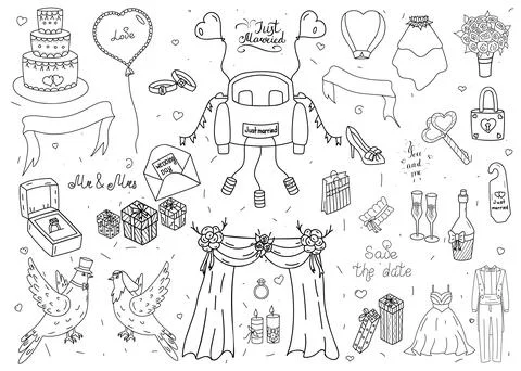 Set of 31 Bridal Doodle Elements Illustrazione stock